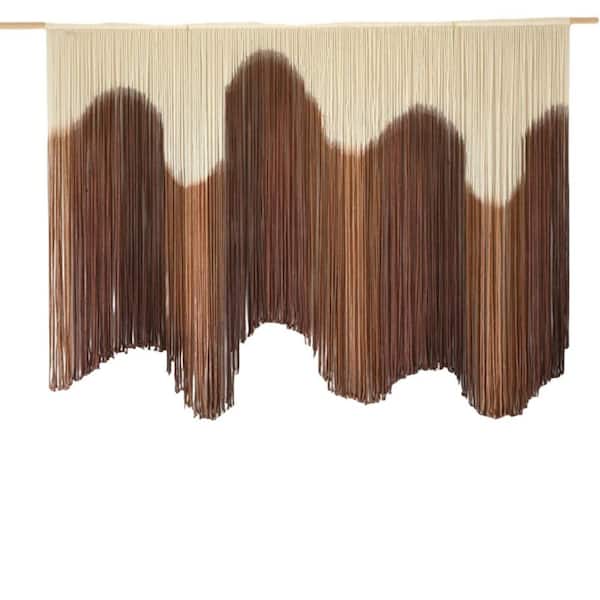 Unbranded 57 in. x 35 in. Large Brown Dip-Dyed Macrame Wall Hanging-Cotton Boho Fiber Art