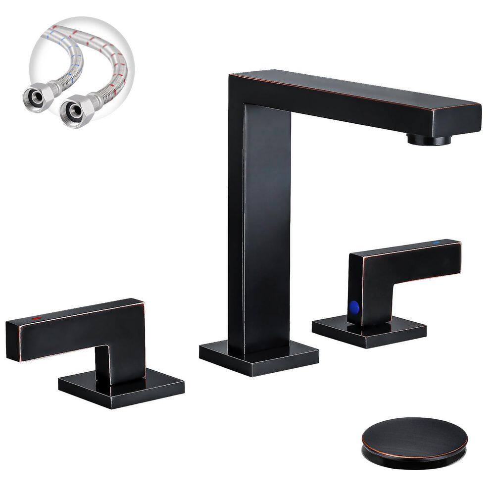 2 Handles 8 in. Widespread Bathroom Faucet 3-Hole Sink Faucet with Pop-Up Drain in Oil Rubbed Bronze price history on PriceWatchPro