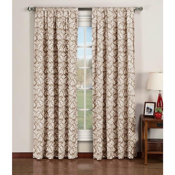 Window Elements Taupe Ikat Rod Pocket Room Darkening Curtain - 52 in. W x 96 in. L (Set of 2)