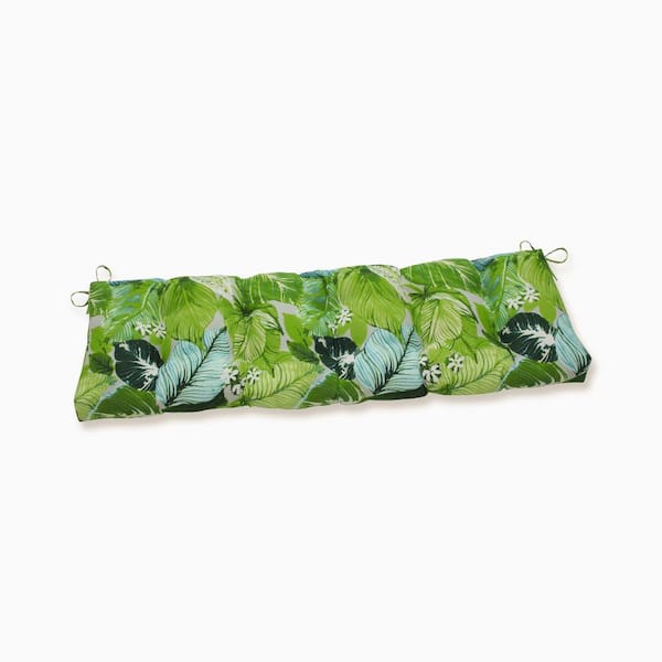 Pillow Perfect Tropical Rectangular Outdoor Bench Cushion in Green