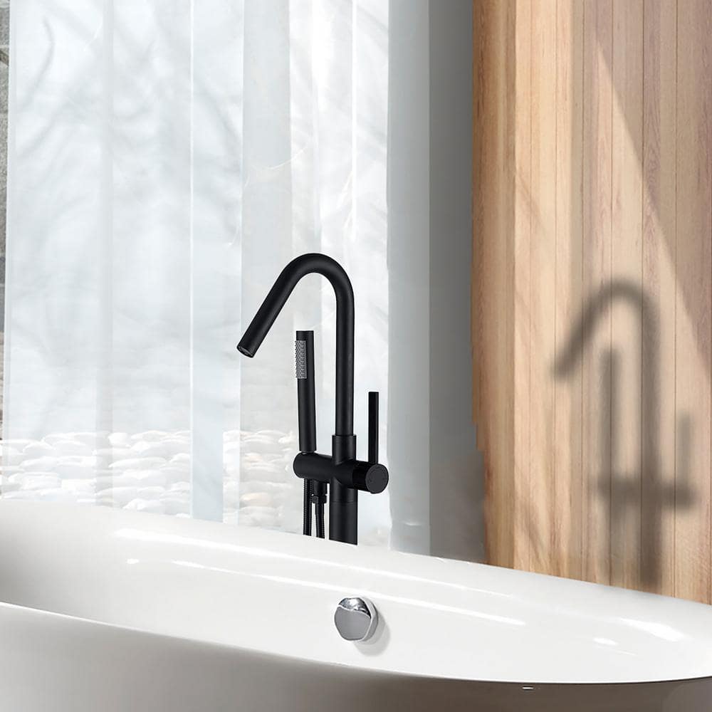 Staykiwi 1-Handle Freestanding Tub Faucet with Hand Shower in Matte Black SKCHMBTF04-MB - The ...