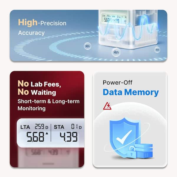 Radon Detector with LCD Display (1-Pack) White 2 Years Battery Life XR0A-SR