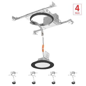 4-Pack 6 in. Selectable 5CCT Integrated LED Black Canless Ultra-Thin Light Kit w/ New Construction Mounting Frame