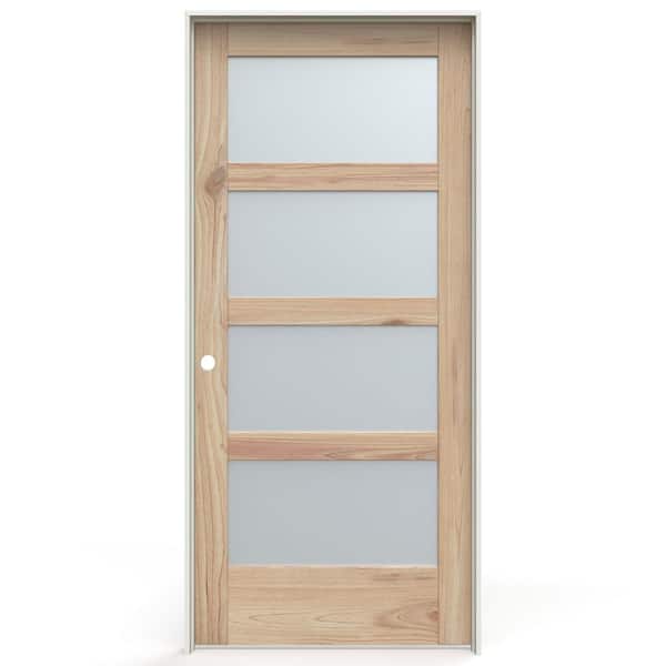 MODA Rustic 36 in. x 80 in. Right-Handed 4 Lite Frosted Glass Solid Core Unfinished Wood Single Prehung Interior Door