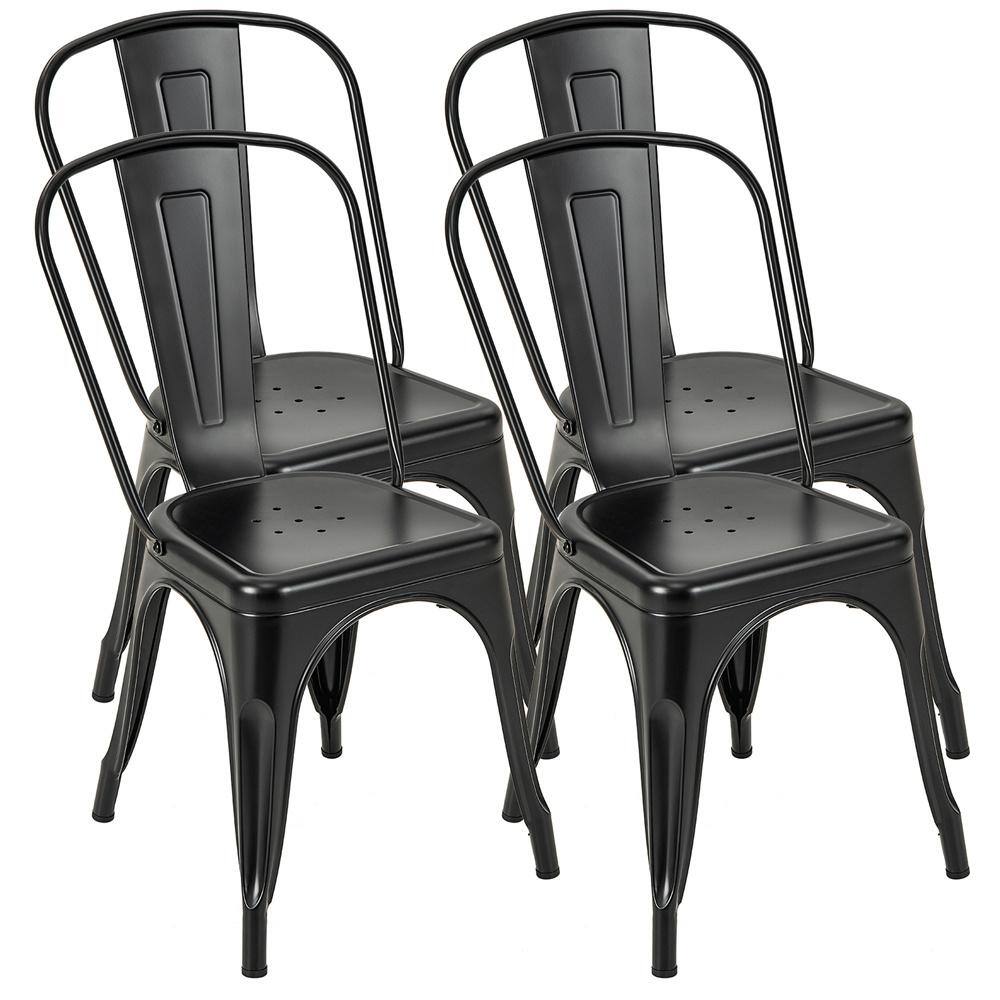 Black Steel Stackable Dining Chair (Set of 4 )