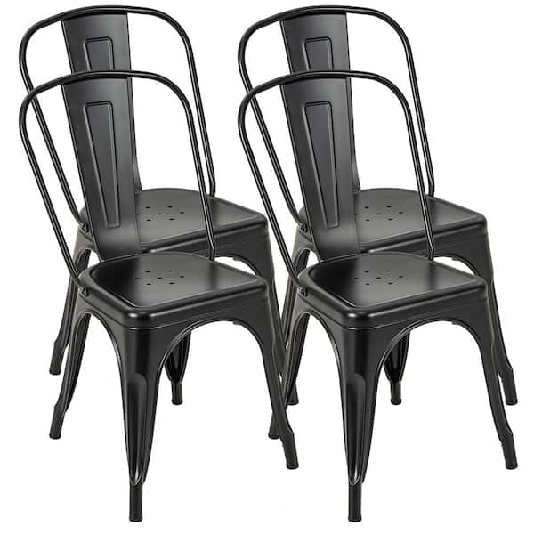 Costway Black Steel Stackable Dining Chair (Set of 4 )