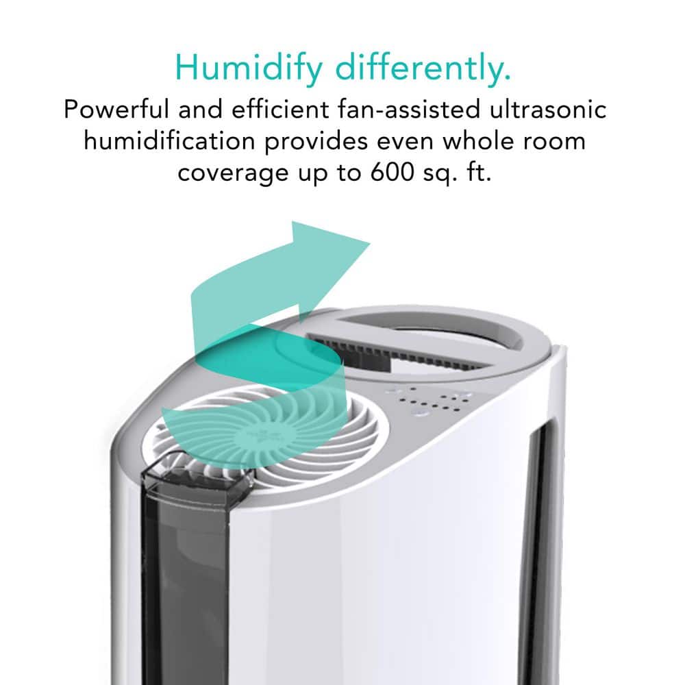 White Ultrasonic Humidifier with Humidistat and Fan
