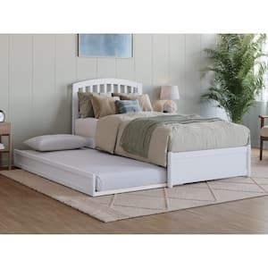 Lucia White Solid Wood Frame Twin XL Platform Bed with Panel Footboard and Twin XL Trundle