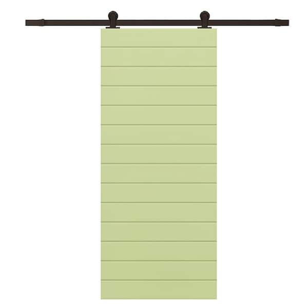 CALHOME 30 in. x 80 in. Sage Green Painted Composite MDF Paneled Interior Sliding Barn Door with Hardware Kit