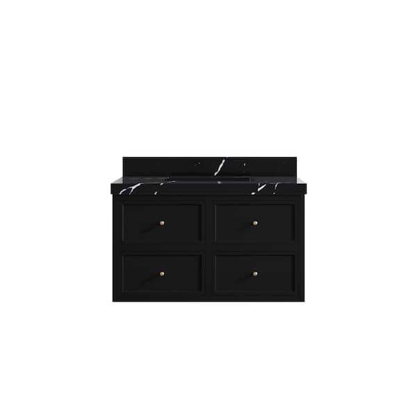 Willow Collections Roswell 36 in. Single Sink Freestanding Black Bath Vanity with Calacatta Black Qt. Top Unassembled
