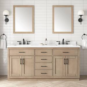 Bailey 72 in. Double Sink Sahara Birch Bath Vanity with White Quartz Counter Top (Assembled)