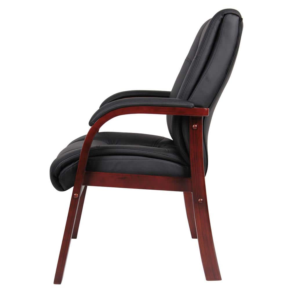 Mid-Back Black CaressoftPlus Guest Chair with Cherry Wood Finish