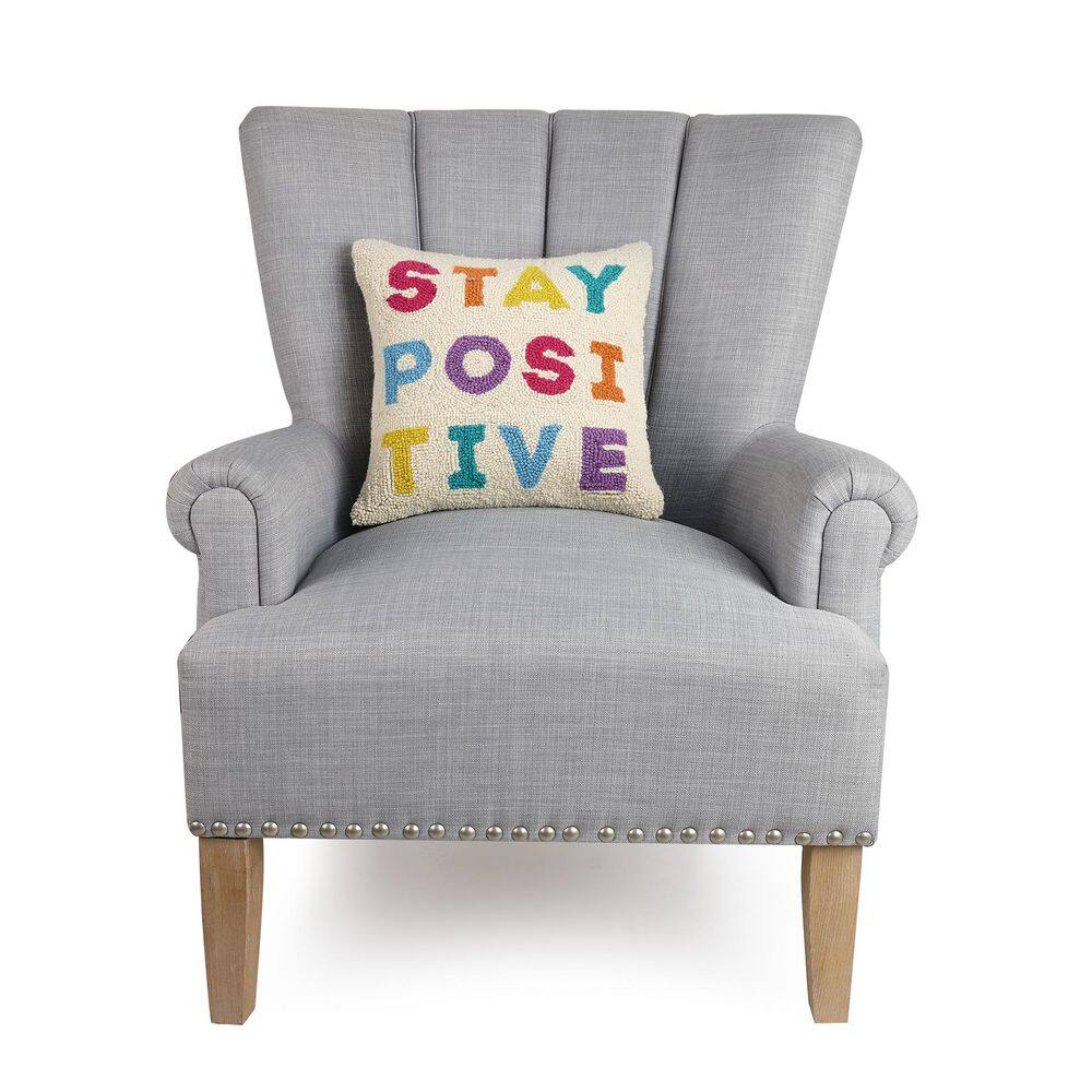 Stay Positive Multicolor Wool Velvet Square Throw Pillow
