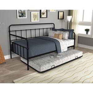 Modern Black Twin Size Metal Daybed with Twin Trundle Daybed Sofa Bed Frame for Kids No Box Spring Needed