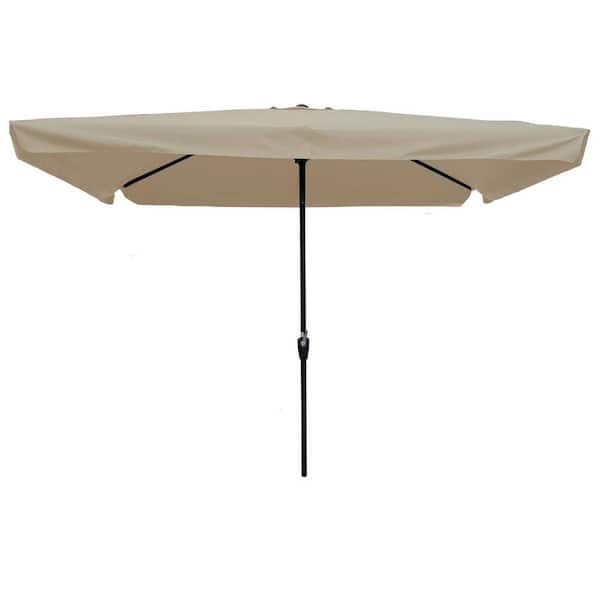Cesicia 10 ft. x 6.5 ft. Metal Outdoor Market Patio Umbrella with Crank and Push Button Tilt in Tan