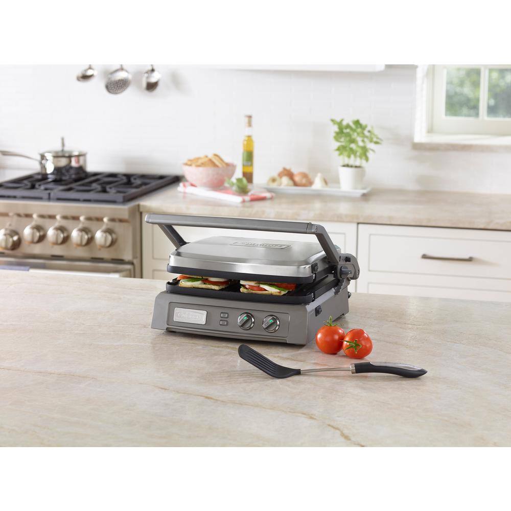 Deluxe Brushed Stainless Steel Electric Griddle with Reversible Plates