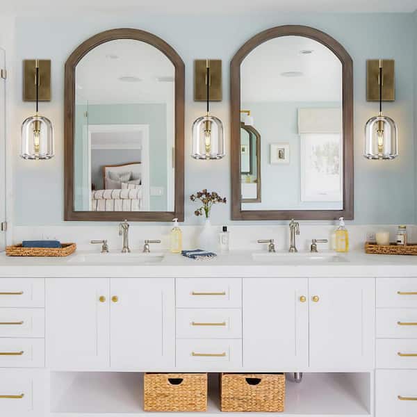 5.1 in. W 16.5 in. H 1-Light Gold Modern Crystal Wall Sconce, Indoor Hemisphere Wall Lighting with Clear Crystal Shade