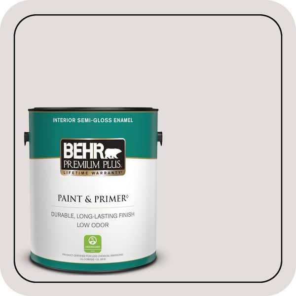 BEHR PREMIUM PLUS 1 gal. #PR-W07 Fading Fog Semi-Gloss Enamel Low Odor Interior Paint & Primer