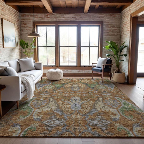 Mayfield Premium Machine Washable Abstract AMF1153 Copper 9 ft. x 12 ft. Area Rug