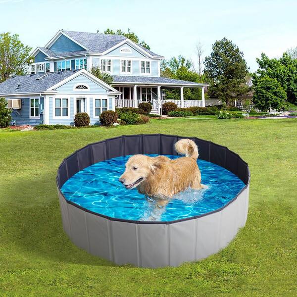 ANGELES HOME Light grey & blue Foldable Pet Bath Pool, Collapsible 