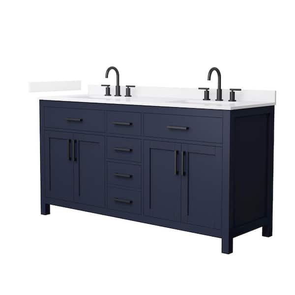 Beckett 66 in. Double Freestanding Dark Blue Bath Vanity with White Quartz Top (Assembled)