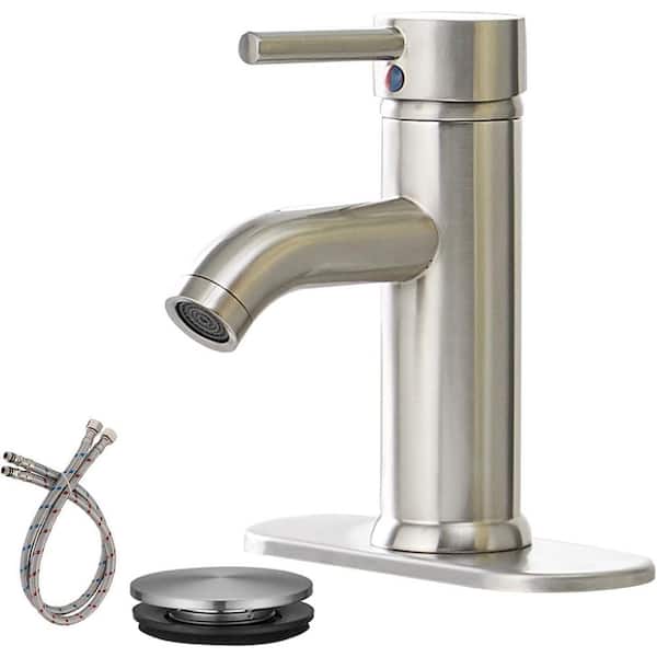 Single Hole Single Handle Bathroom Faucet RV Faucet Deck Mount 1 Hole or 3 Holes With Pop Up Drain in Brushed Nickel