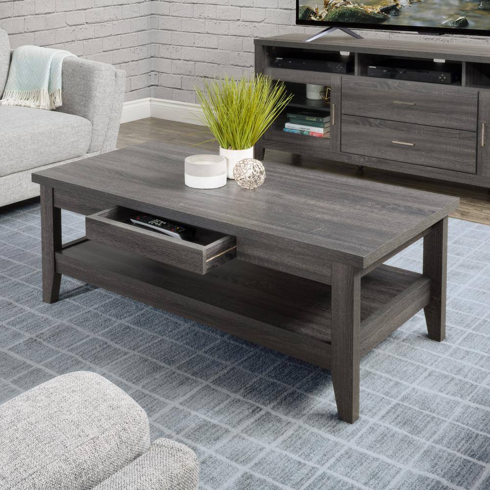 Hollywood Dark Gray Rectangular Coffee Table with Hidden Storage