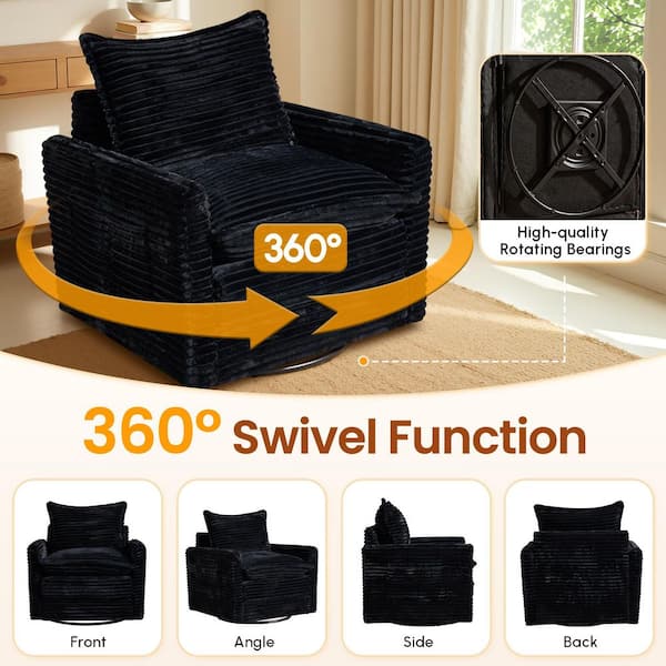 Allwex YOYO Black Plush Corduroy Swivel Accent Chair with 360