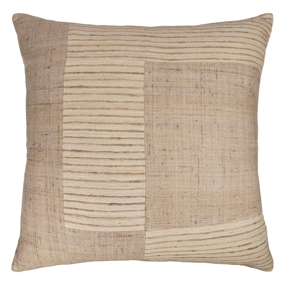 Marie 24" Beige Textured Silk Throw Pillow