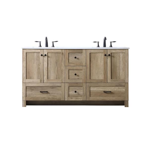 60 in. W x 19 in. D x 34 in. H Bath Vanity in Natural Oak with Ivory White Engineered Marble Top