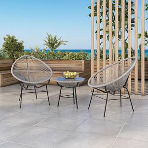 Beige 3-Piece Metal Round 18.8 in. Table Height Outdoor Bistro Set with White Cushions