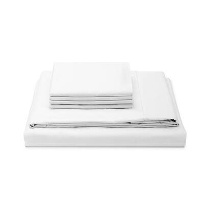Luxury Percale 6-Piece White 300-Thread Count Cooling Tencel Lyocell and Cotton Queen Sheet Set