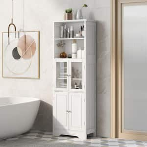 22 in. W x 11 in. D x 64 in. H White Wood Freestanding Linen Cabinet with Adjustable Shelves in White