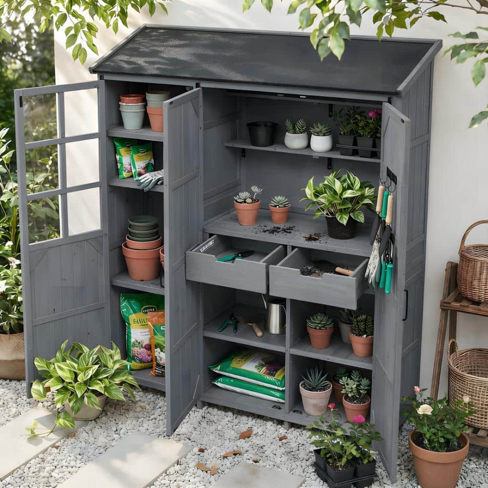 60.6 in. W x 19.3 in. D x 71.6 in. H Gray Patio Garden Shed with Waterproof Roof and Storage Shelves price history on PriceWatchPro