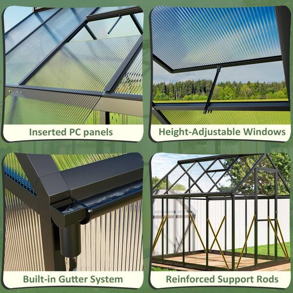 VIWAT 6 ft. W x 7 ft. D Greenhouse for Outdoors, Polycarbonate