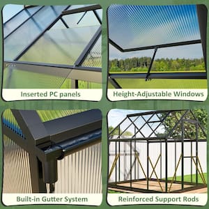 6 ft. W x 7 ft. D Greenhouse for Outdoors, Polycarbonate Greenhouse with Quick Setup Structure and Roof Vent, Black