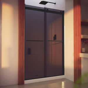 Essence-H 44 in. to 48 in. W x 76 in. H Sliding Semi-Frameless Shower Door in Matte Black with Tinted Glass