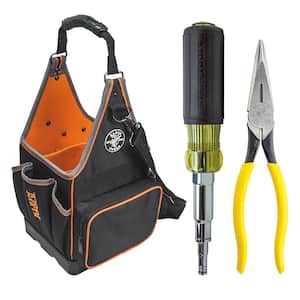 3-Piece Tool bag, Heavy-Duty Long Nose Side Cutting Pliers and Multi-Nut Driver Tool Set