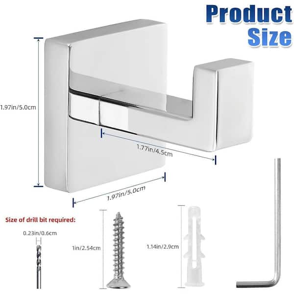 Modern Square Wall Mounted Hooks, Bathroom Towel Hooks Chrome polished, Heavy Duty Stainless Steel Hook