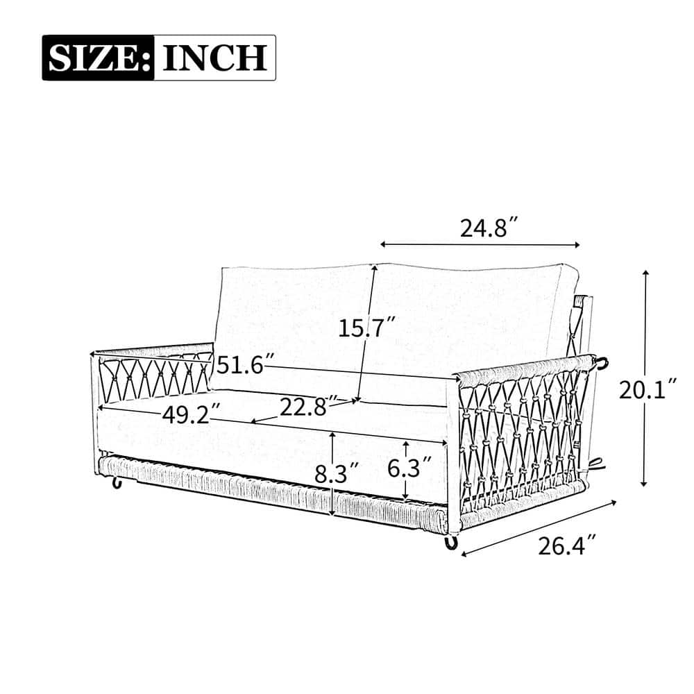 Light Grey Cushioned Steel Frame Outdoor Swing Sofa