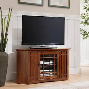 20 in. W Mission Oak 1-Door Corner TV Stand with Adjustable Shelf Holds TV's up to 50 in.