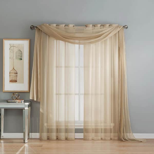Window Elements Solid Voile Sheer 216 in. L Polyester Curtain Scarf in Linen