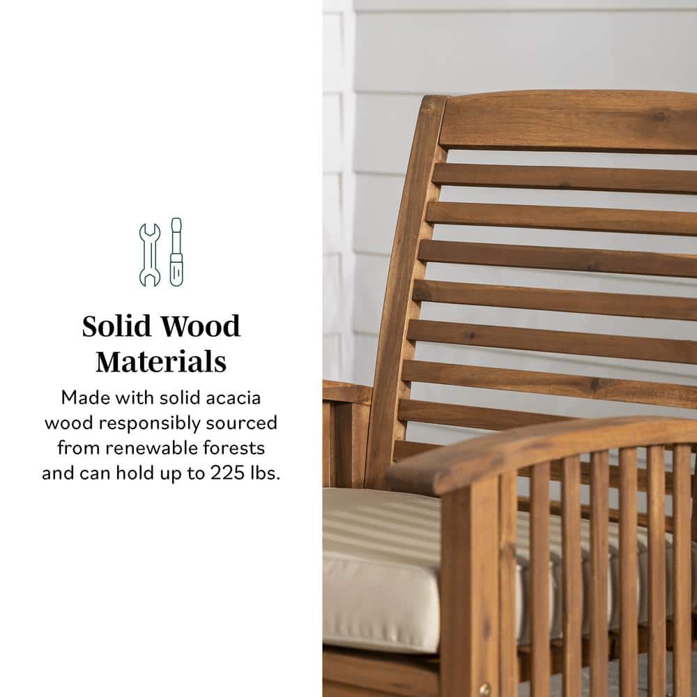 Dark Brown Acacia Wood Patio Chairs with Beige Cushions - Set of 2