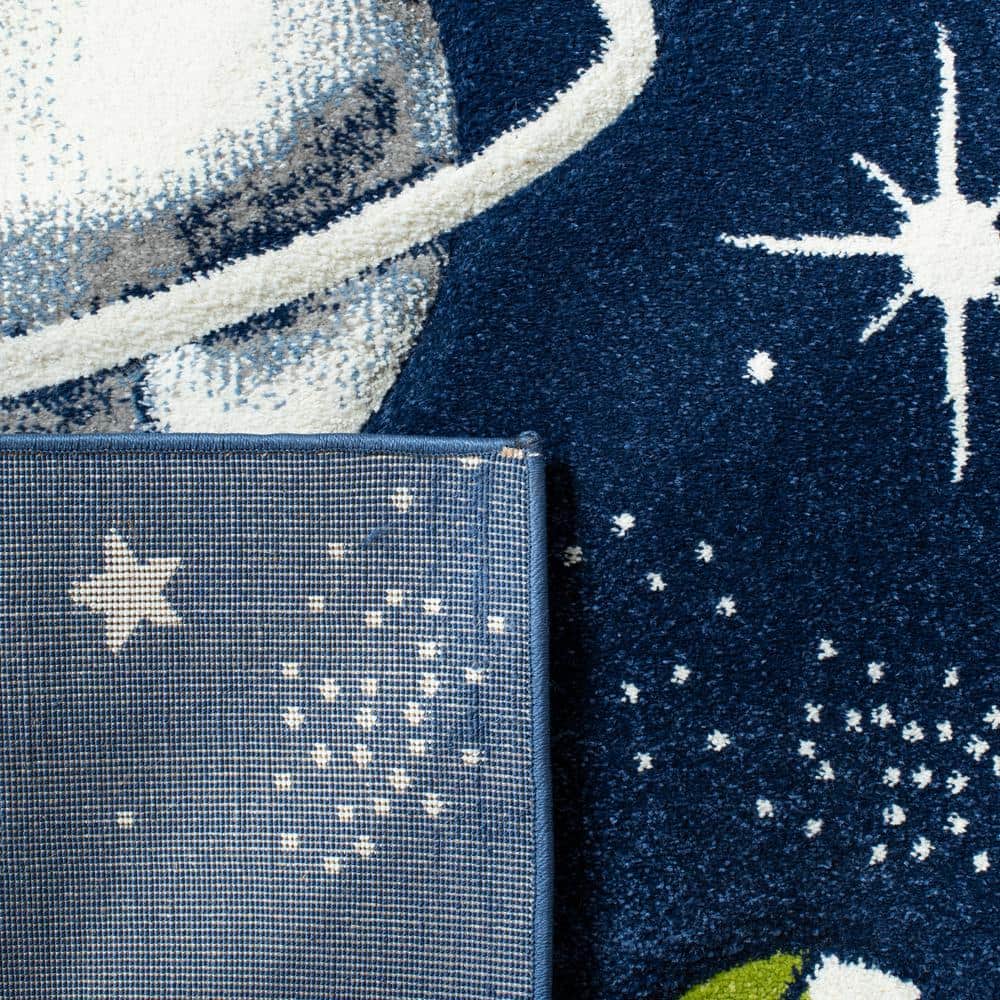 Navy and Ivory Space-Themed Kids Rectangular Rug