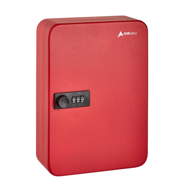 AdirOffice 48-Key Steel Secure Key Cabinet with Combination Lock, Red