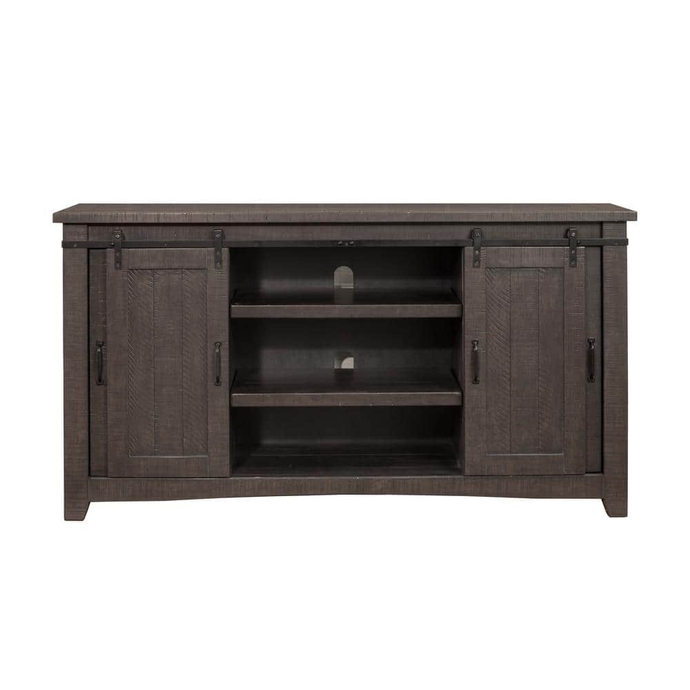 Rustic Sierra 65" Solid Pine TV Stand with Mesh Doors - Gray Finish
