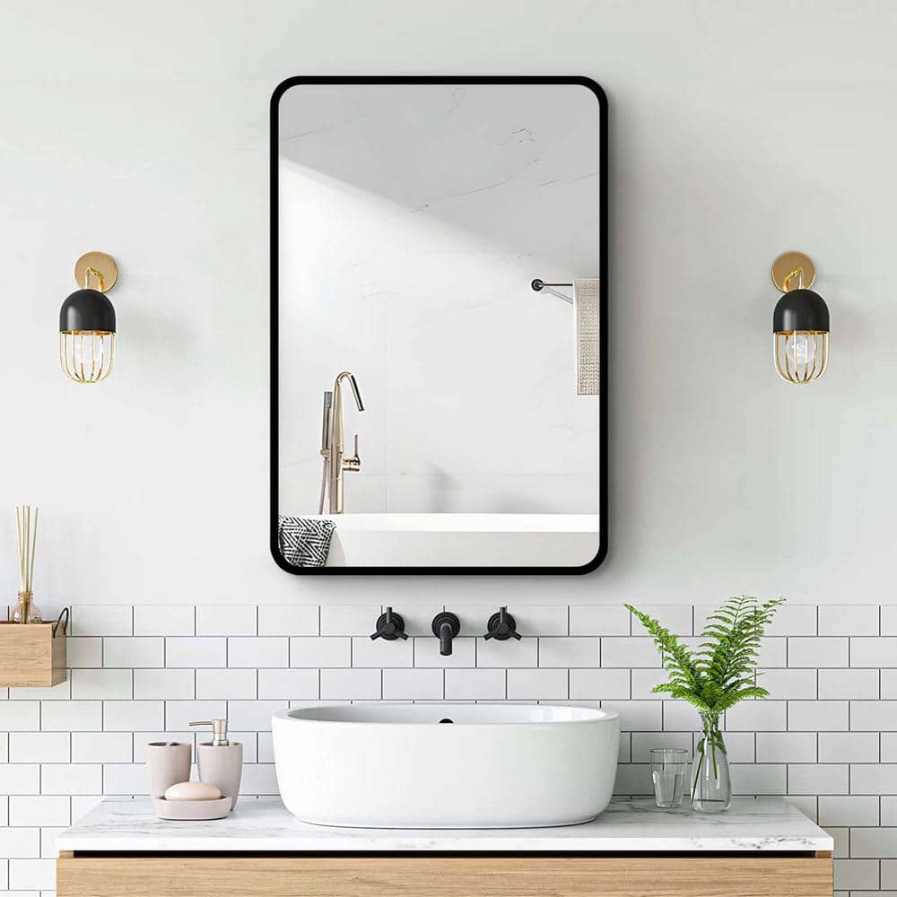 20 in. W x 28 in. H Black Metal Framed Wall Mount or Recessed 