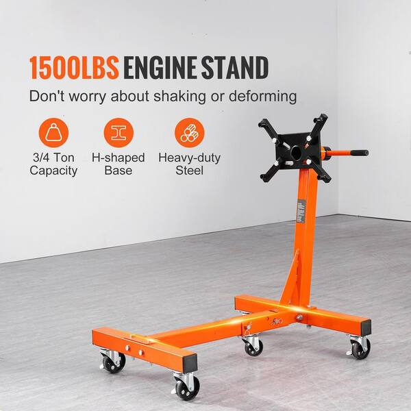 Engine Stand, 1500 lbs. (3/4 Ton) Rotating Engine Motor Stand with 360° Adjustable Head, Cast Iron Folding Motor