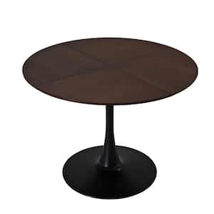 42.13 in. Brown Modern Round Outdoor Coffee Table with Solid Wood Veneer Table Top, Metal Base