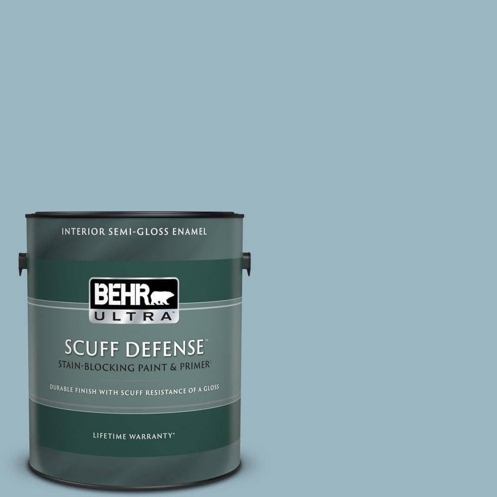 BEHR ULTRA 1 gal. S470-3 Peaceful Blue Extra Durable Semi-Gloss Enamel  Interior Paint & Primer 375401 - The Home Depot